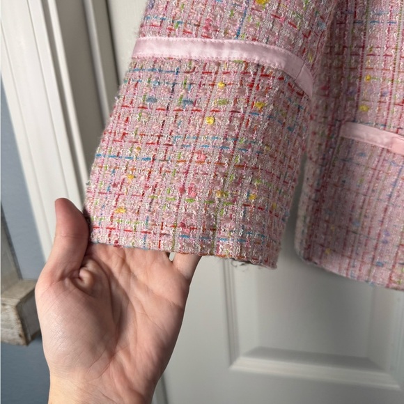 Spanner Pink Rainbow Tweed Blazer Jacket Short Length Bows Womens Size 8 - Picture 2 of 11